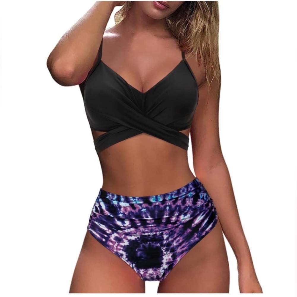 Black and Purple Tie-Dye Women's Swim Set
